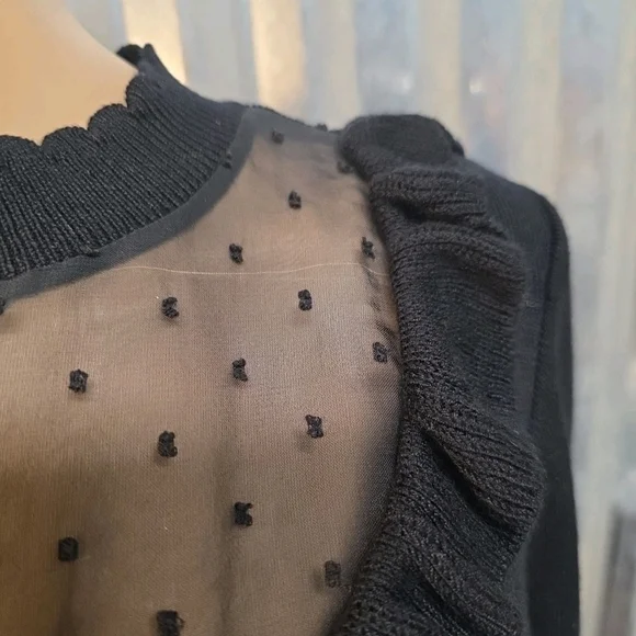 Draper James Black Long Sleeve Dress with Sheer Neckline - Picture 5 of 9